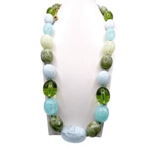 Joan Rivers Green Tones Lucite Chunky Necklace 26” Glows On Dark Light